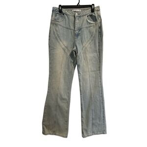 Highway Womans Light Wash high-rise wide leg flare jeans seams details Sz 13